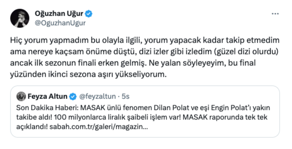 oguzhan ugur dan dilan polat in masak raporu icin olay yorum